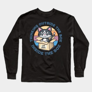 Funny Cute Cat Thinking Outside the Box in The Box Long Sleeve T-Shirt